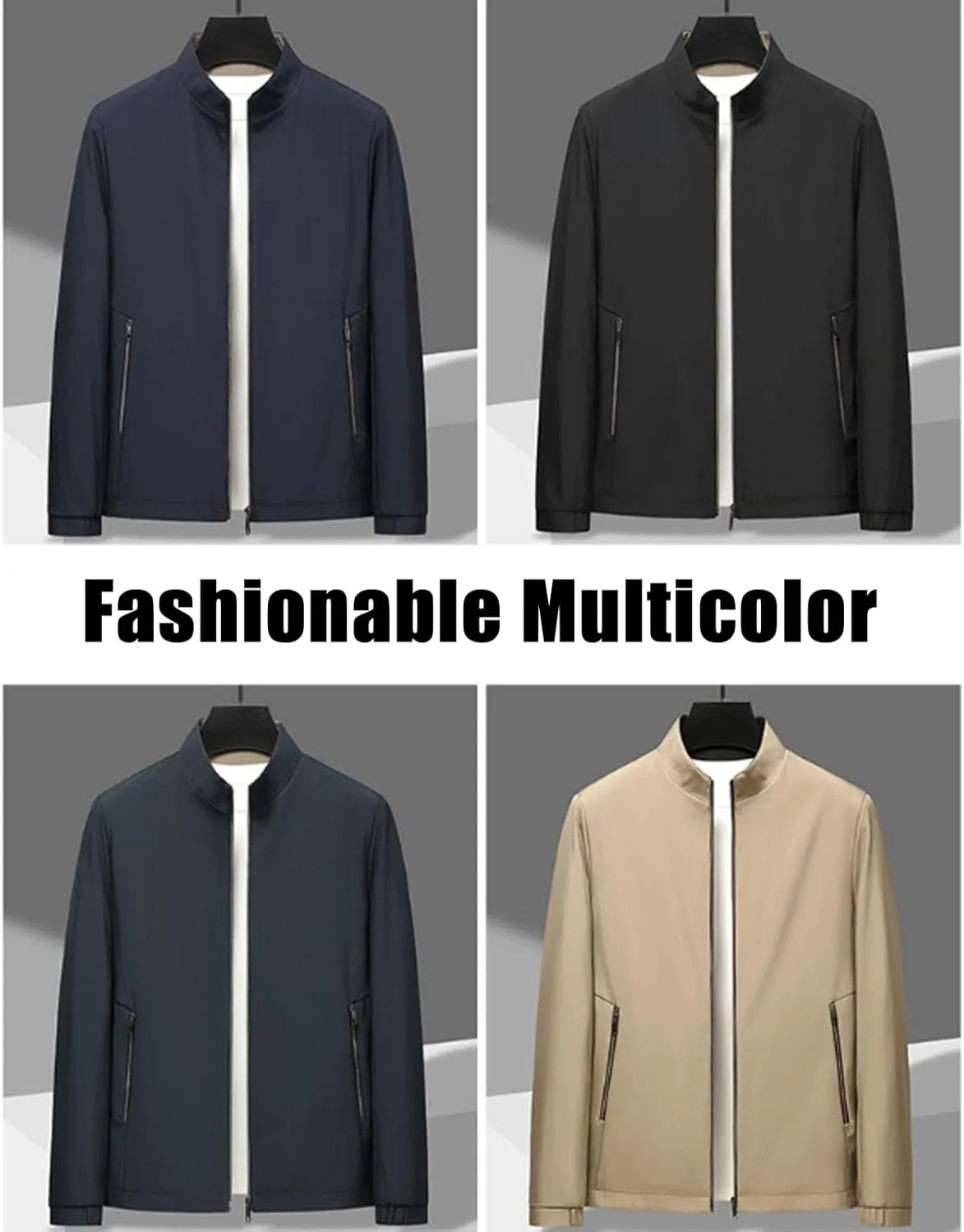 Men's Standing Collar Zipper Casual Jacket, Aviationp Business Casual Jacket with Internal Pocket for Spring