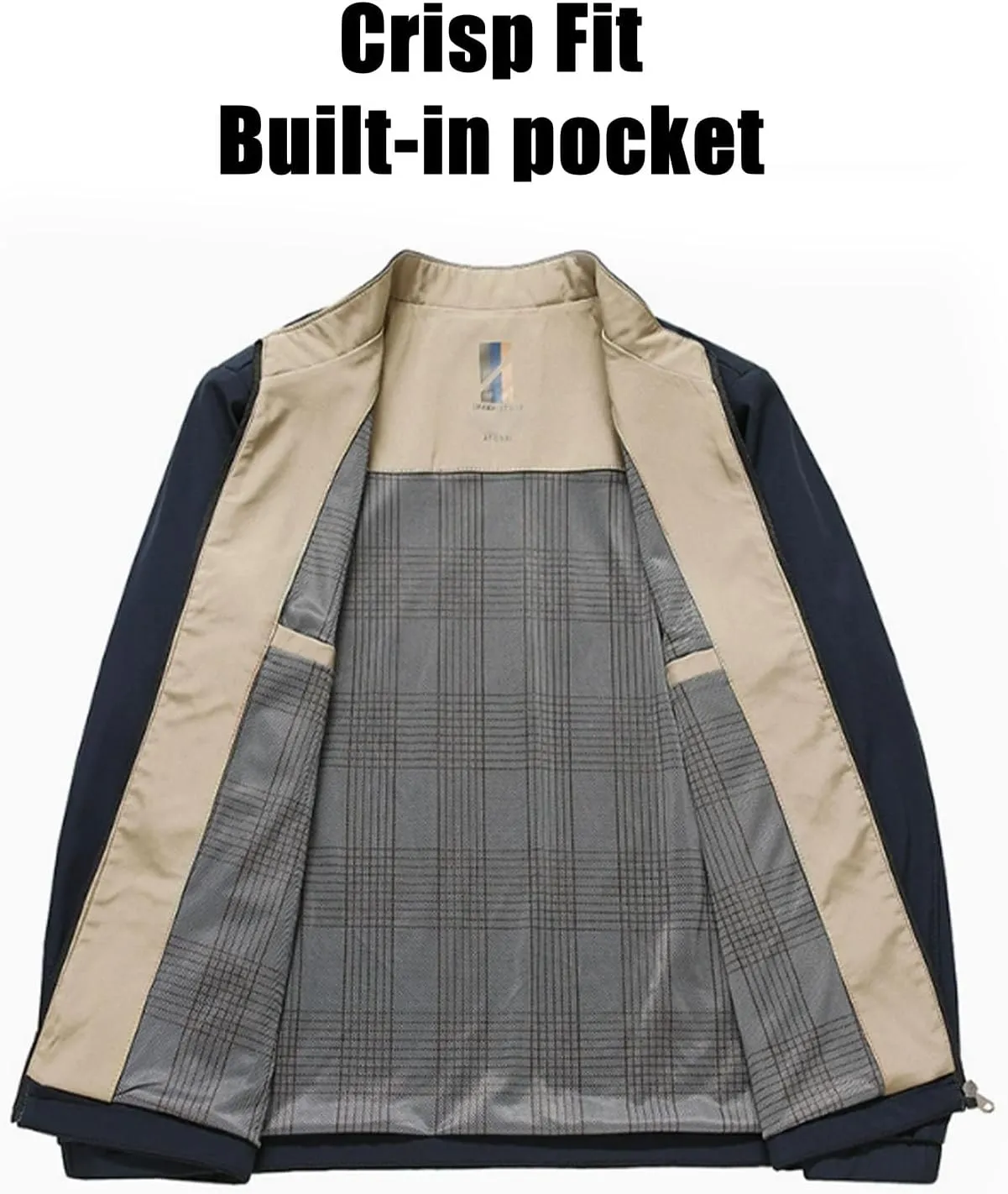 Men's Standing Collar Zipper Casual Jacket, Aviationp Business Casual Jacket with Internal Pocket for Spring