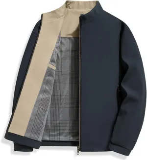 Men's Standing Collar Zipper Casual Jacket, Aviationp Business Casual Jacket with Internal Pocket for Spring