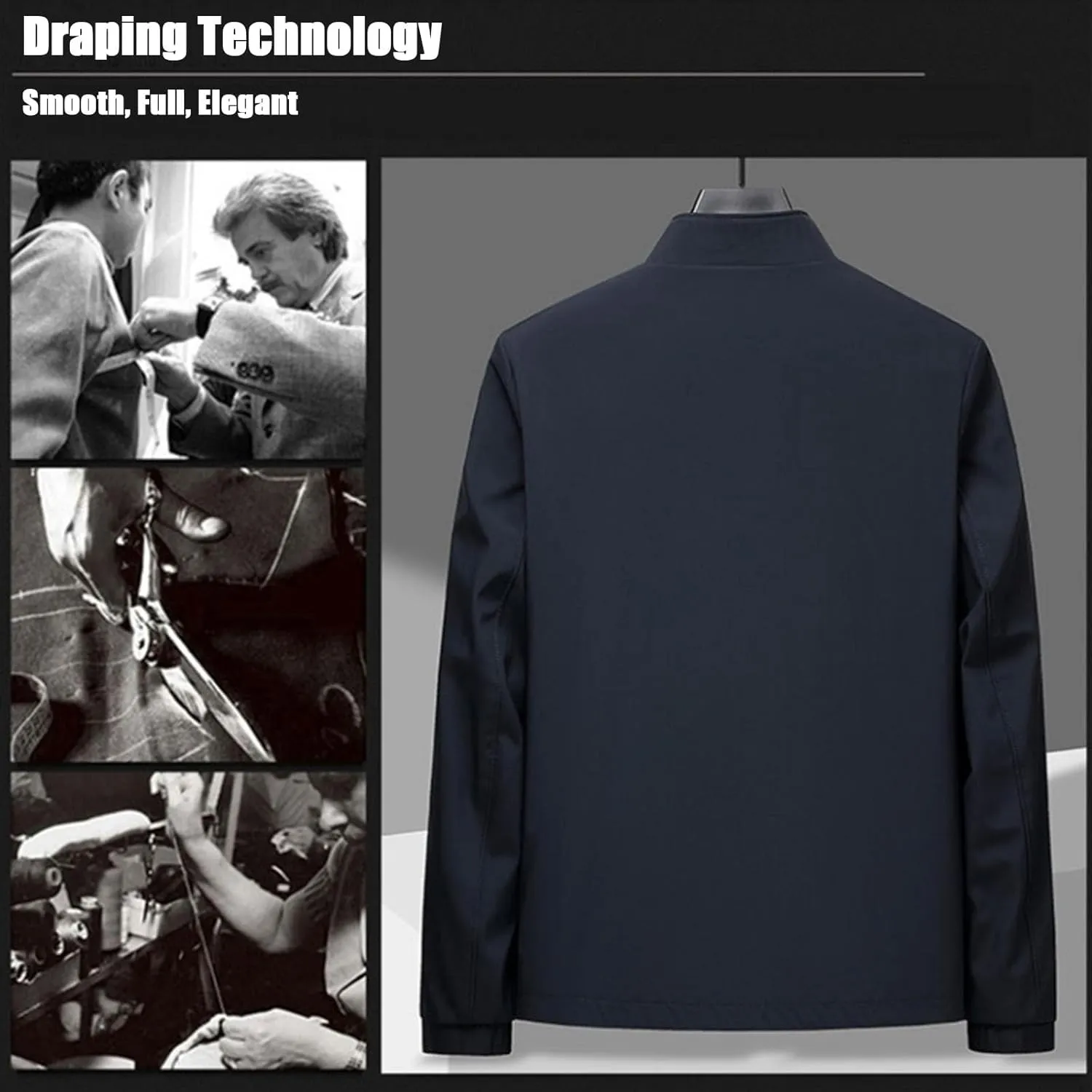 Men's Standing Collar Zipper Casual Jacket, Aviationp Business Casual Jacket with Internal Pocket for Spring