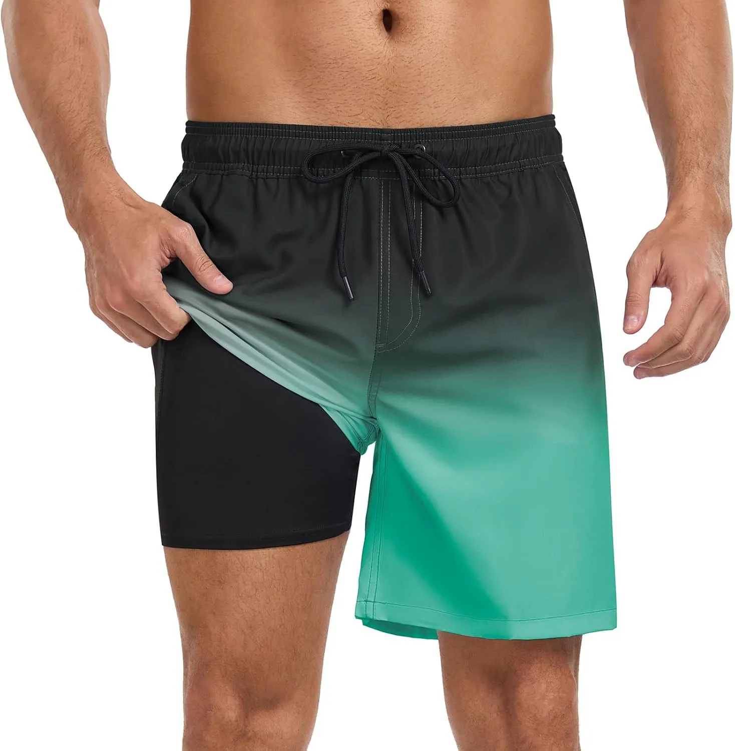 Mens Swim Trunks with Compression Liner 7 Inch Swim Shorts 2 in 1 Quick Dry Board Shorts Beach Wear
