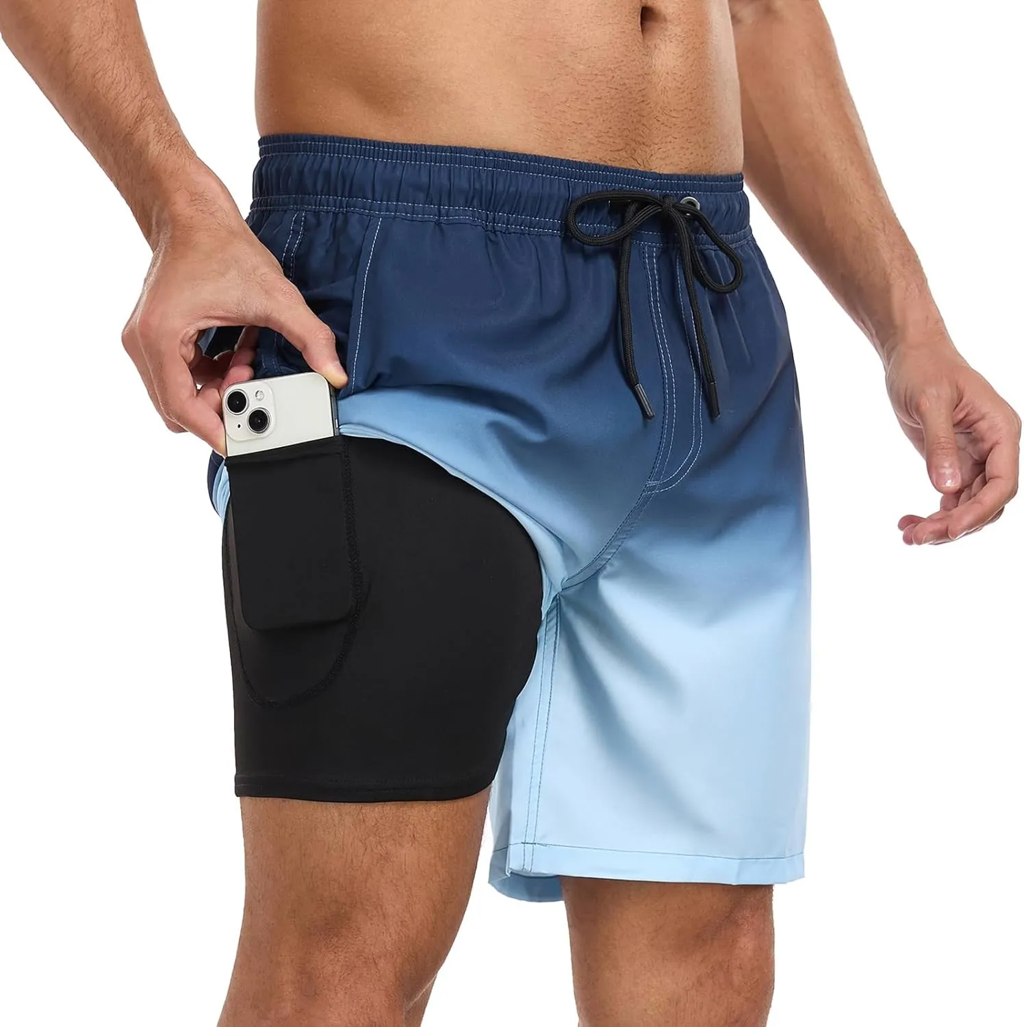 Mens Swim Trunks with Compression Liner 7 Inch Swim Shorts 2 in 1 Quick Dry Board Shorts Beach Wear