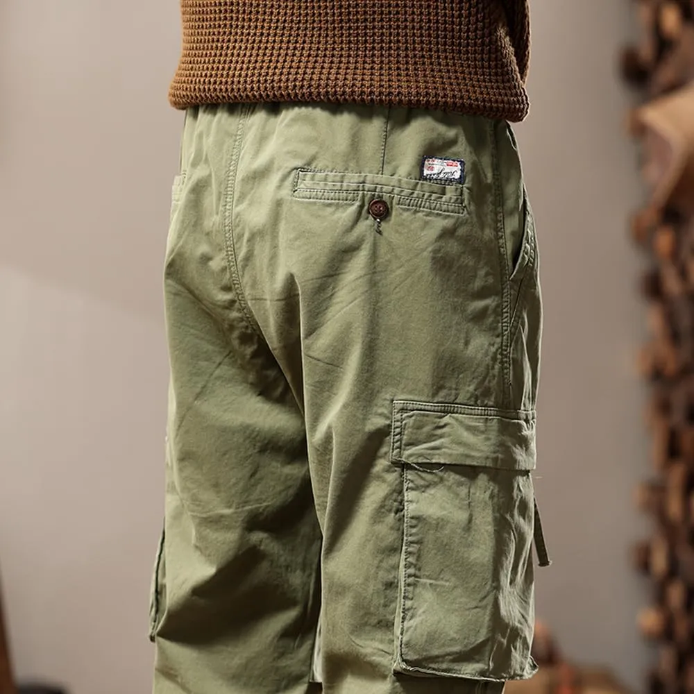 Men's Tactical Cargo Pants Drawstring Cotton Regular Fit Multi Pockets Work Trousers