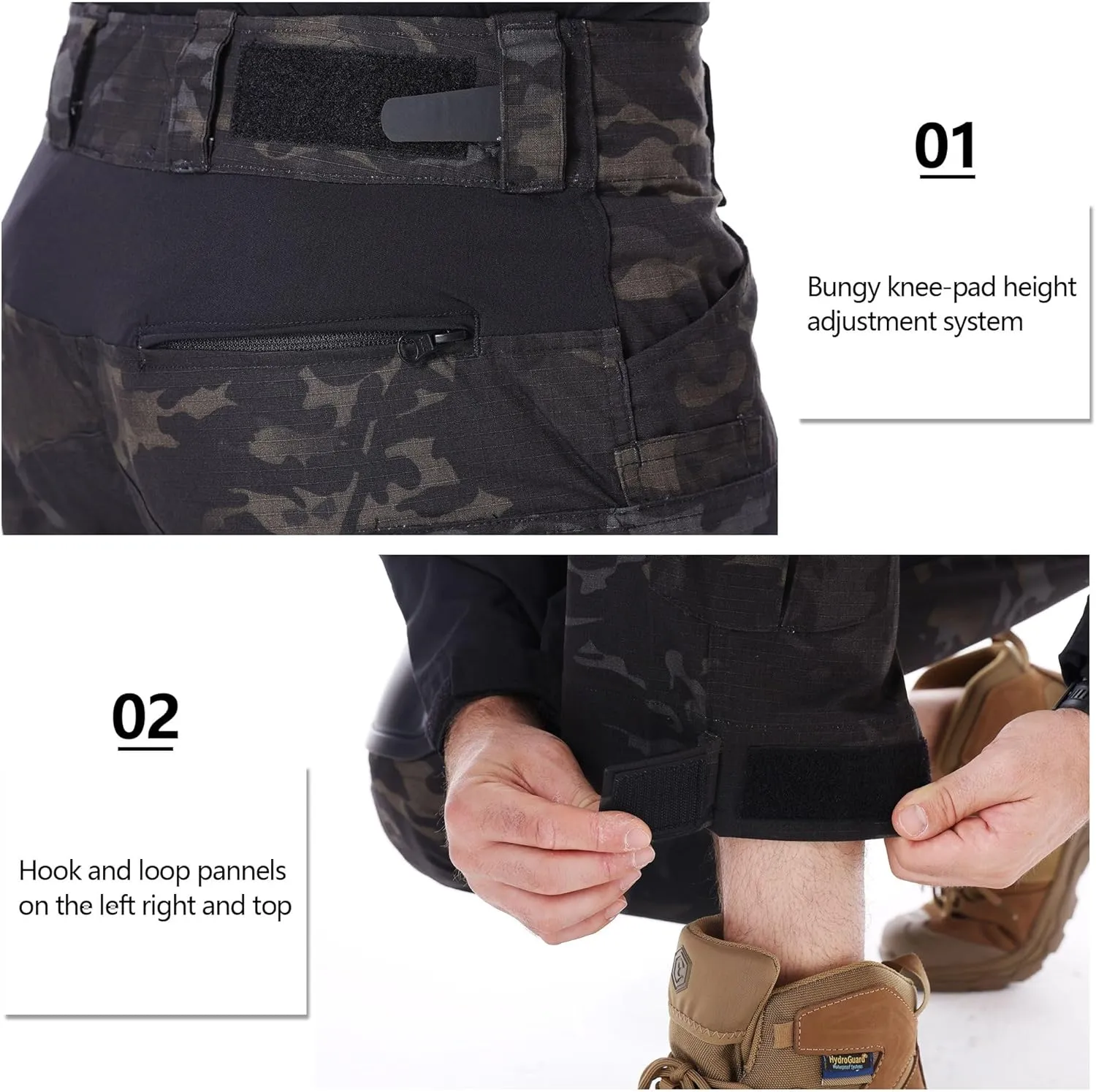Men’s Tactical Pants with Knee Pads Waterproof G3 Combat Pants Camo Cargo Pants with 10 Pockets No Belt