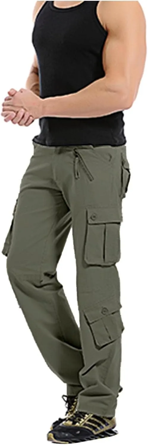 Men's Tactical Pants Workout Regular Fit Multi-Pockets Sports Outdoor Cargo Pants Active Hiking Travel Trousers