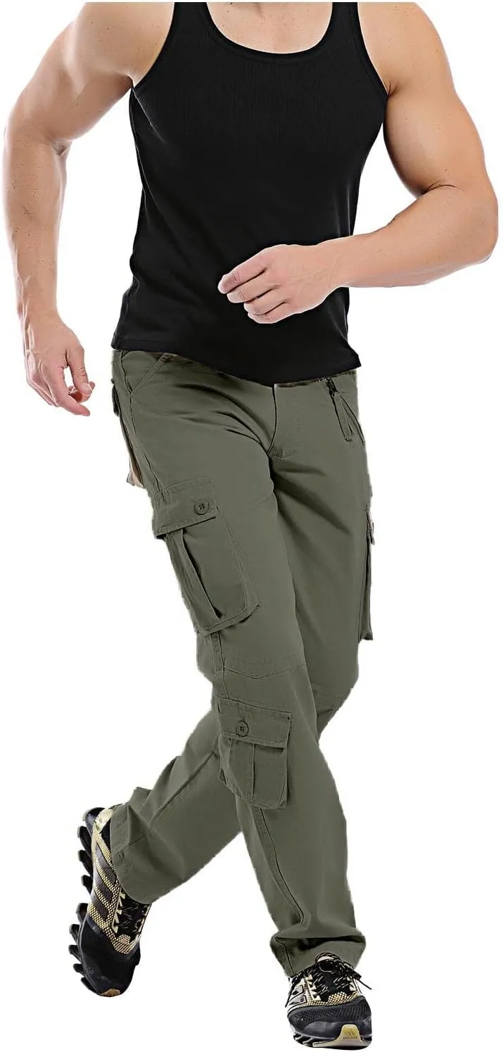 Men's Tactical Pants Workout Regular Fit Multi-Pockets Sports Outdoor Cargo Pants Active Hiking Travel Trousers