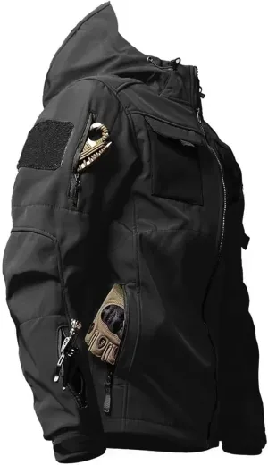 Men's Tactical Soft Shell Jacket Lightweight Water-Resistant Spring Fall Windbreaker Zip up Hooded Coat with Pockets