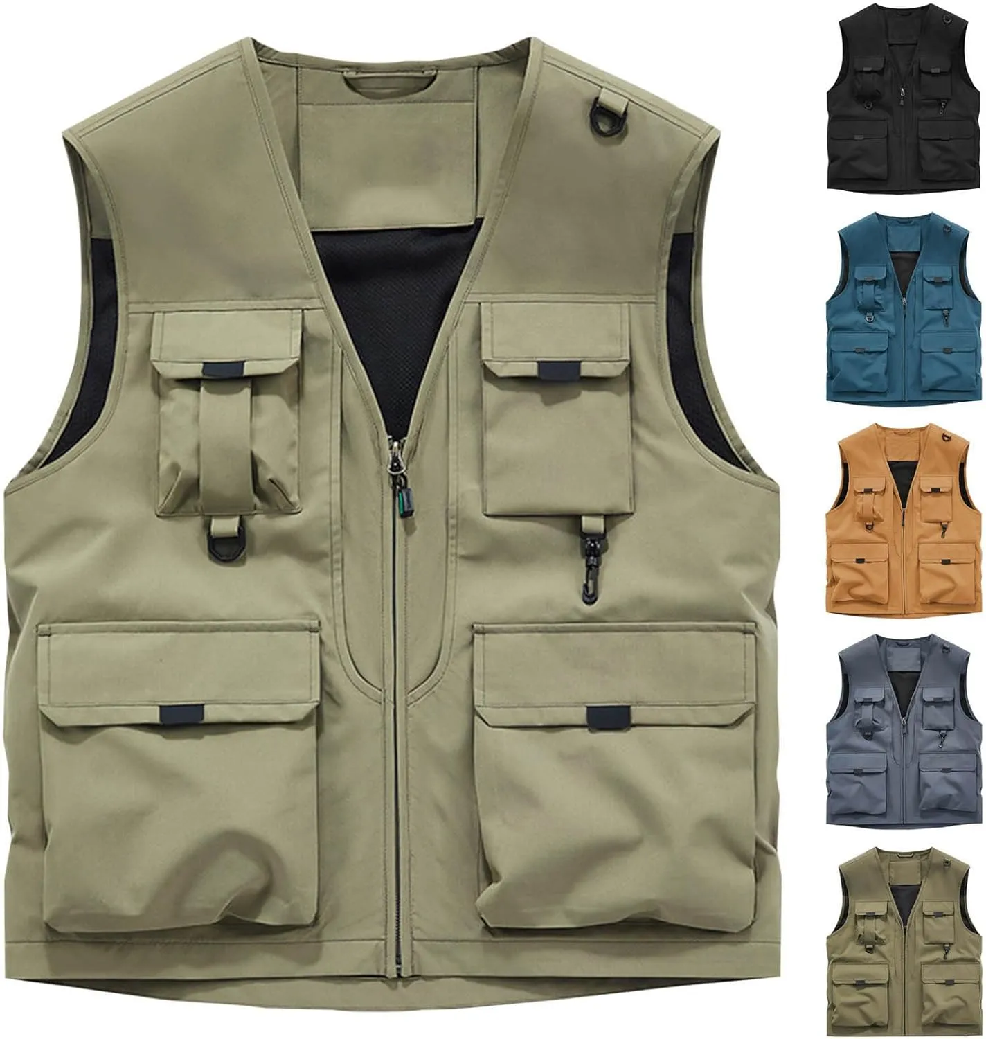Mens Utility Casual Fishing Vests Multi Pockets Cargo Vest Travel Hunting Camping Outdoor Vest Tactical Outerwear