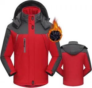 Men's Winter Coats Waterproof Ski Jacket Detachable Hood Windproof Fleece Jacket Parka Raincoats With Multi-Pockets
