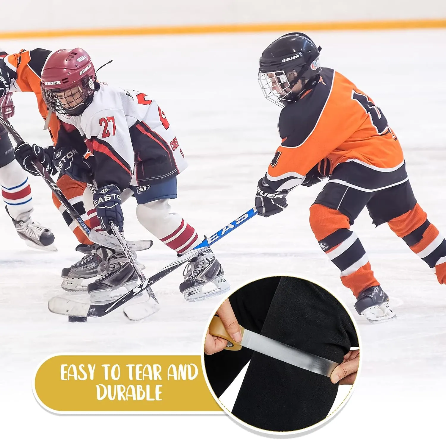 Meooeck 10 Rolls Multipurpose Hockey Tape Adhesive Shin Pad Sock Stick Tape for Ice Skate Sports Hockey Gifts Gear Equipment