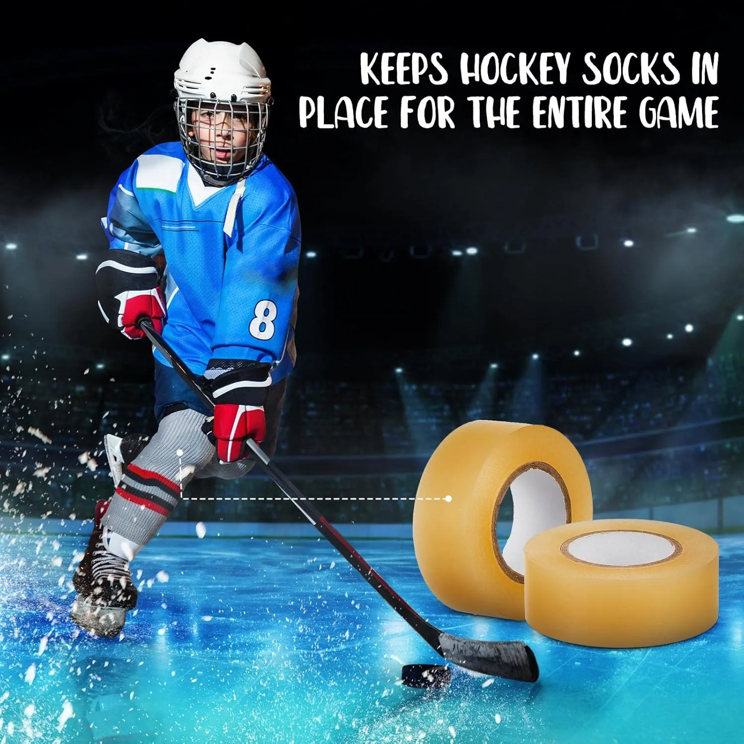 Meooeck 10 Rolls Multipurpose Hockey Tape Adhesive Shin Pad Sock Stick Tape for Ice Skate Sports Hockey Gifts Gear Equipment