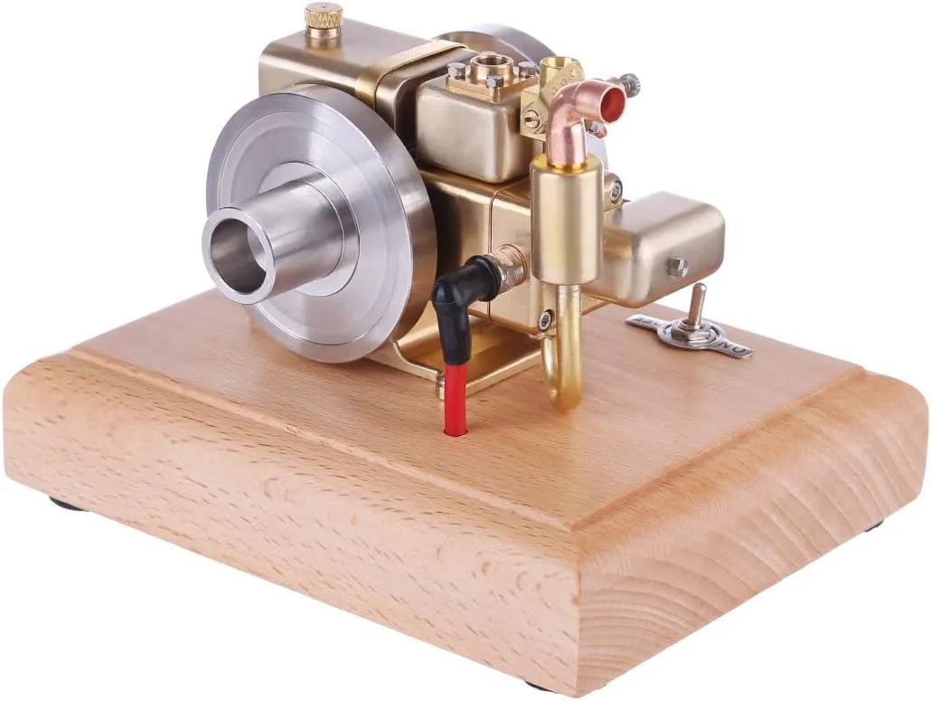 Metal Engine Model Kit That Works, Mini Water-Cooled Four-Stroke Engine Build Kit with Wooden Base, Physics Science Experiment Desktop Collection Gift for Youth Adult