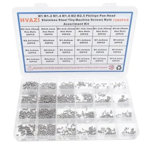Metric M1 M1.2 M1.4 M1.6 M2 M2.5 304 Stainless Steel Phillips Pan Head Tiny Machine Screws Nuts Assortment Kit