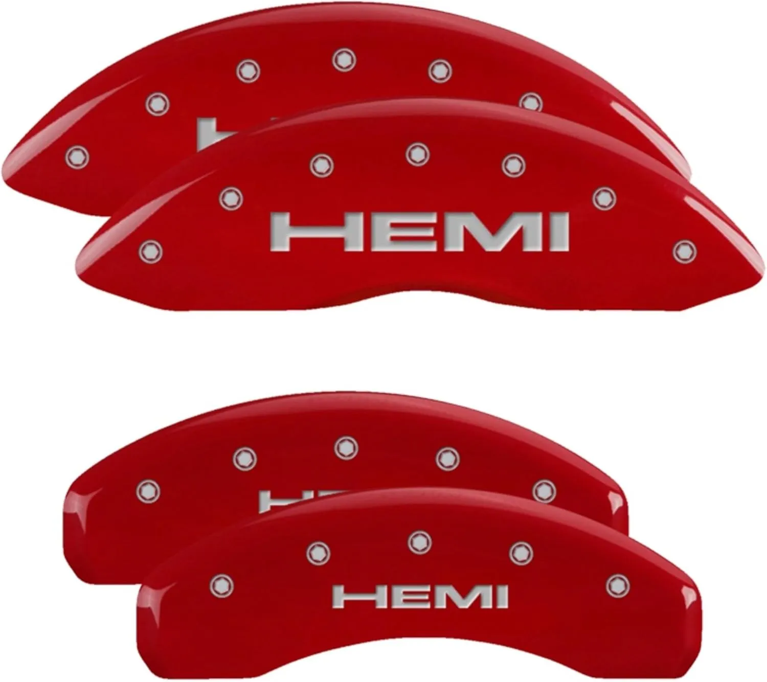 MGP Brake Caliper Covers for 2019-2025 RAM 1500 (Requires 18"  Wheels or Larger) Engraved HEMI Logo, Red Powder-Coated Finish, Aluminum Front and Rear Caliper Covers (Set of 4)