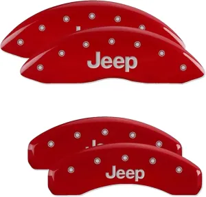 MGP Brake Caliper Covers for Jeep Grand Cherokee 2011-21, WK 2022 (Requires 17"  Wheels) Red Powder-Coated Finish, Engraved Silver Jeep Logo, Front and Rear Caliper Covers (Set of 4)