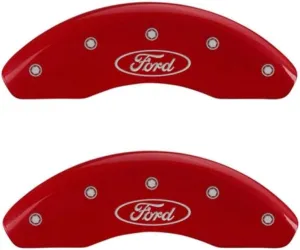 MGP Caliper Covers 10102FFRDRD Red Brake Covers Engraved with Silver Ford Oval (Set of 2)
