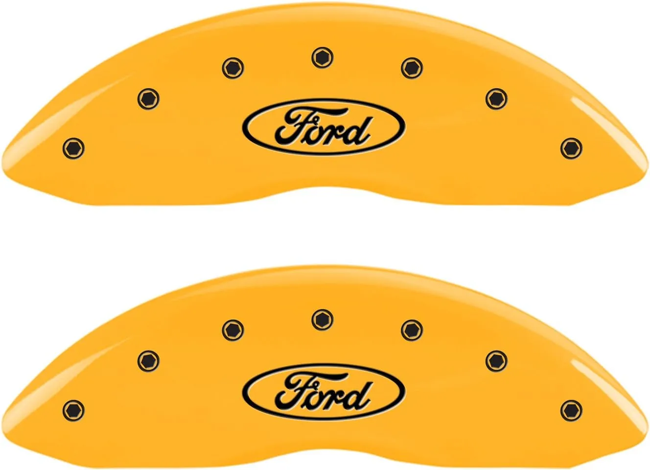 MGP Caliper Covers 10239SFRDYL Yellow Caliper Cover (Set of 4, Engraved Front and Rear: Oval logo/Ford, Yellow powder coat finish, black characters)