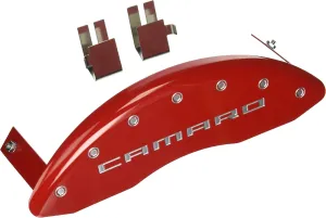MGP Caliper Covers 14036SCA5RD Caliper Cover (Red Powder Coat Finish, Engraved Front and Rear: Gen 5/6 Camaro, Silver Characters, Set of 4)