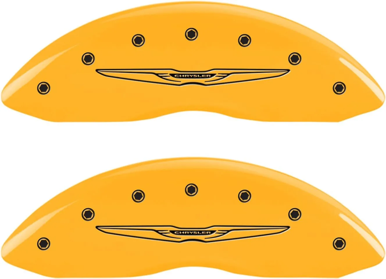 MGP Caliper Covers 32016SCW2YL Yellow Caliper Cover (Set of 4, Engraved Front and Rear: Style 2/Chrysler Wing, Yellow powder coat finish, black characters)