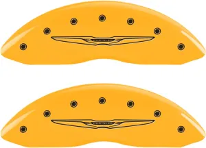 MGP Caliper Covers 32016SCW2YL Yellow Caliper Cover (Set of 4, Engraved Front and Rear: Style 2/Chrysler Wing, Yellow powder coat finish, black characters)