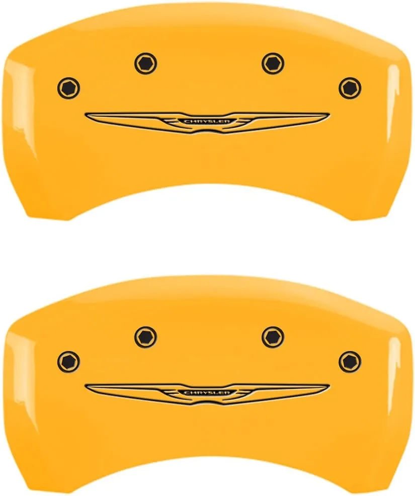 MGP Caliper Covers 32016SCW2YL Yellow Caliper Cover (Set of 4, Engraved Front and Rear: Style 2/Chrysler Wing, Yellow powder coat finish, black characters)