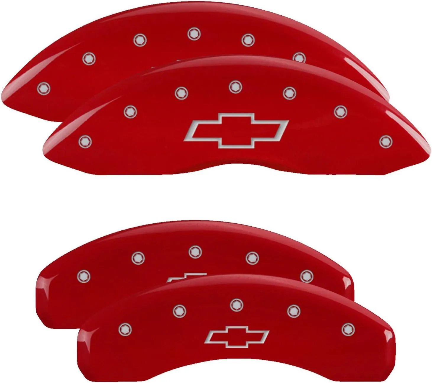 MGP Caliper Covers - Brake Caliper Covers 2014-2018 Chevrolet Silverado 1500 (14005s) Front and Rear Set - Bowtie Logo - Red