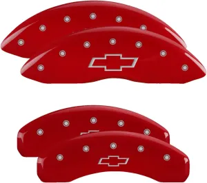 MGP Caliper Covers - Brake Caliper Covers 2014-2018 Chevrolet Silverado 1500 (14005s) Front and Rear Set - Bowtie Logo - Red
