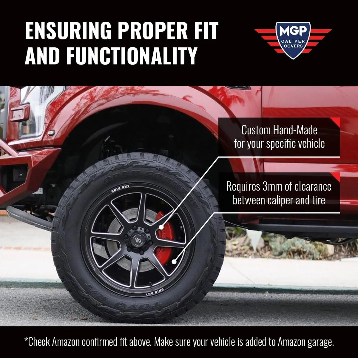 MGP Caliper Covers - Brake Caliper Covers 2015-2020 GMC Yukon, Yukon XL 2018-2020 Sierra 1500 - Front and Rear Set - Red