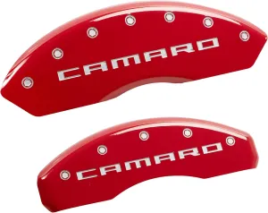 MGP Caliper Covers - Brake Caliper Covers 2016-2023 Chevrolet Camaro (14240s) Front and Rear Set - Camaro Logo - Red