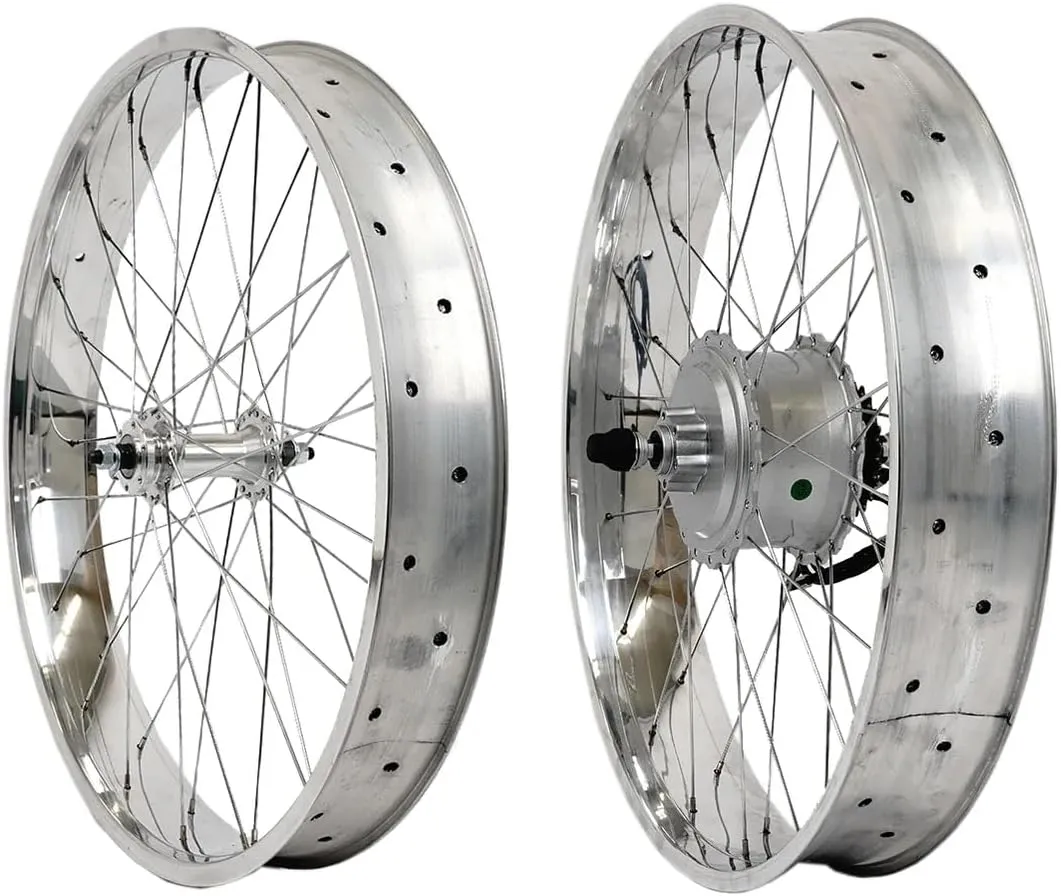 Micargi 26" Electric Bike with 48V 500W Motor Aluminum Double Polish Fat Rim Wheel Set,Compatible with Disc Brake