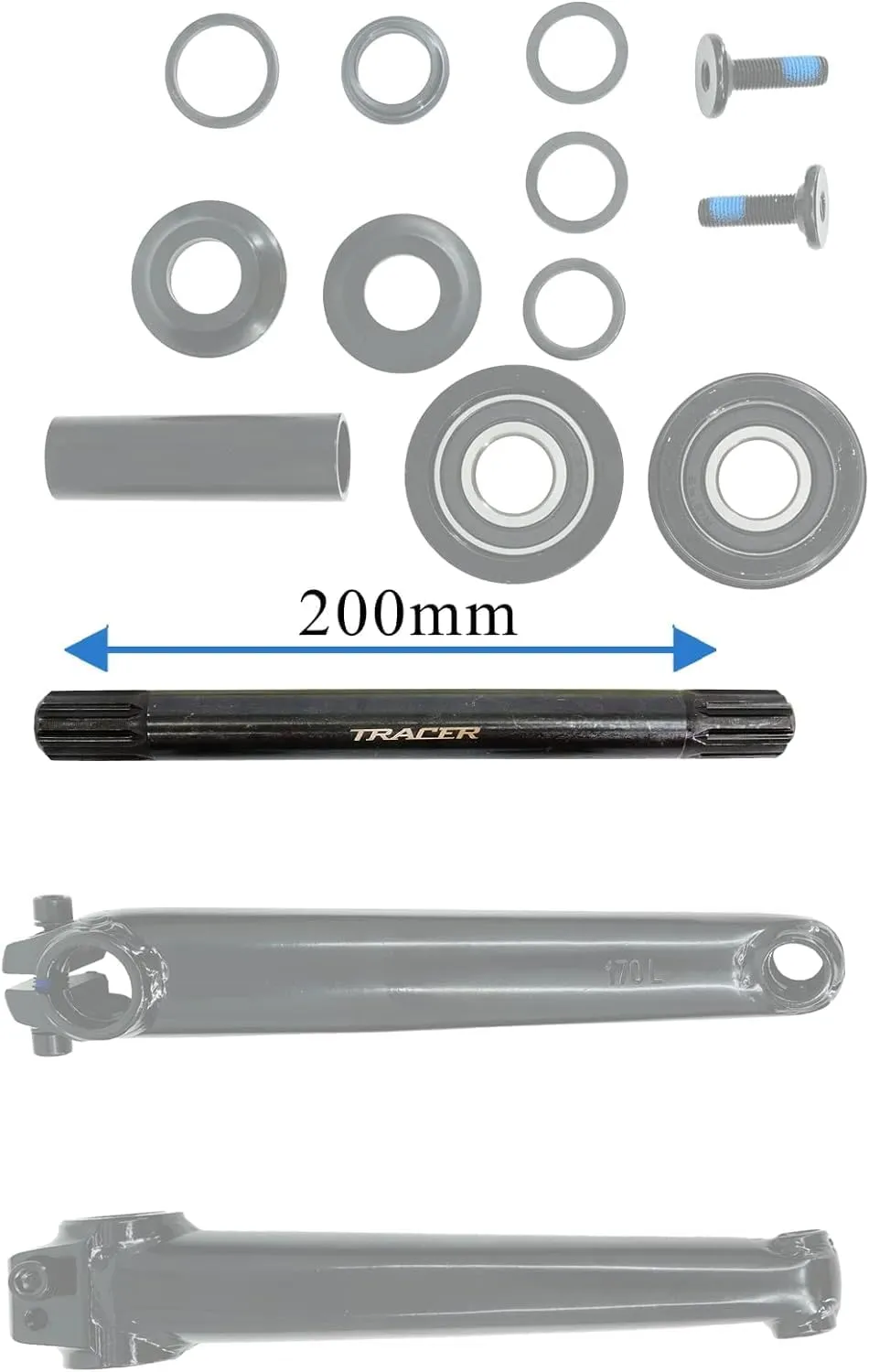 MICARGI BMX 3pc Crank Set,Single Speed Bike Crankset with 3pc Crankset, Crank Arms, and Hex Bolt,Type: 19mmx164/200mm Black/Chrome