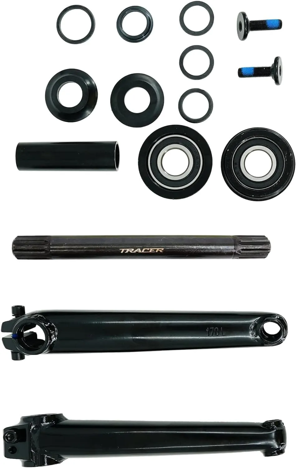 MICARGI BMX 3pc Crank Set,Single Speed Bike Crankset with 3pc Crankset, Crank Arms, and Hex Bolt,Type: 19mmx164/200mm Black/Chrome