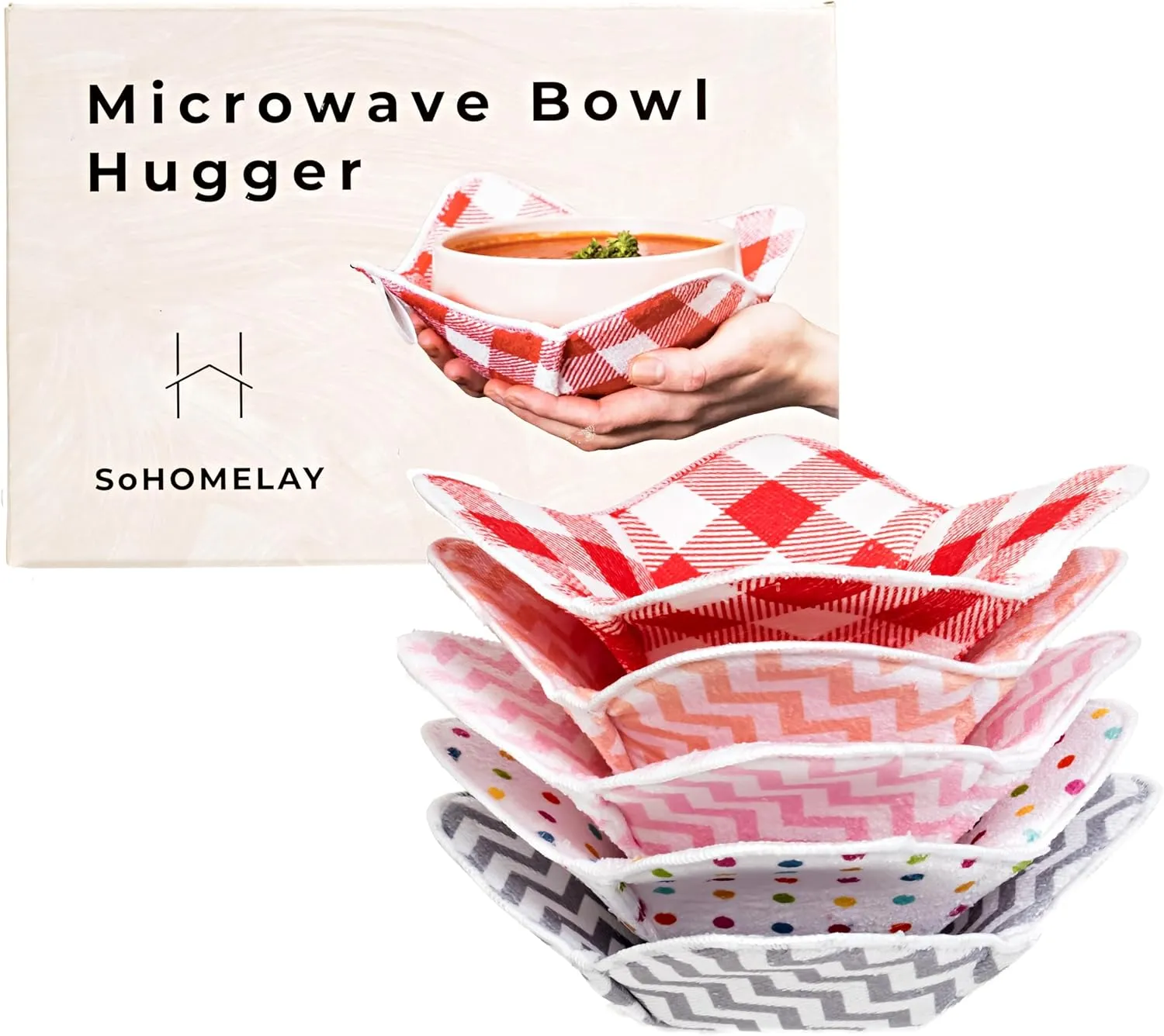 Microwave Bowl Cozies Set of 5 Hot Bowl Holders Heat Insulated Microfiber & Sponge Heat Resistant Bowl Huggers for Hot & Cold Food Bowl Holder for Soup, Pasta, Noodles & Rice Bowl