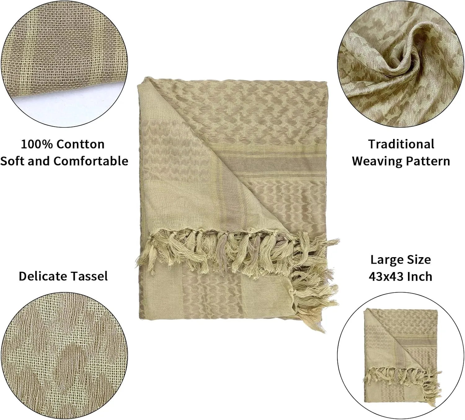 Military Shemagh Arab Tactical Desert Keffiyeh Thickened Scarf Wrap for Women and Men 43"x43"