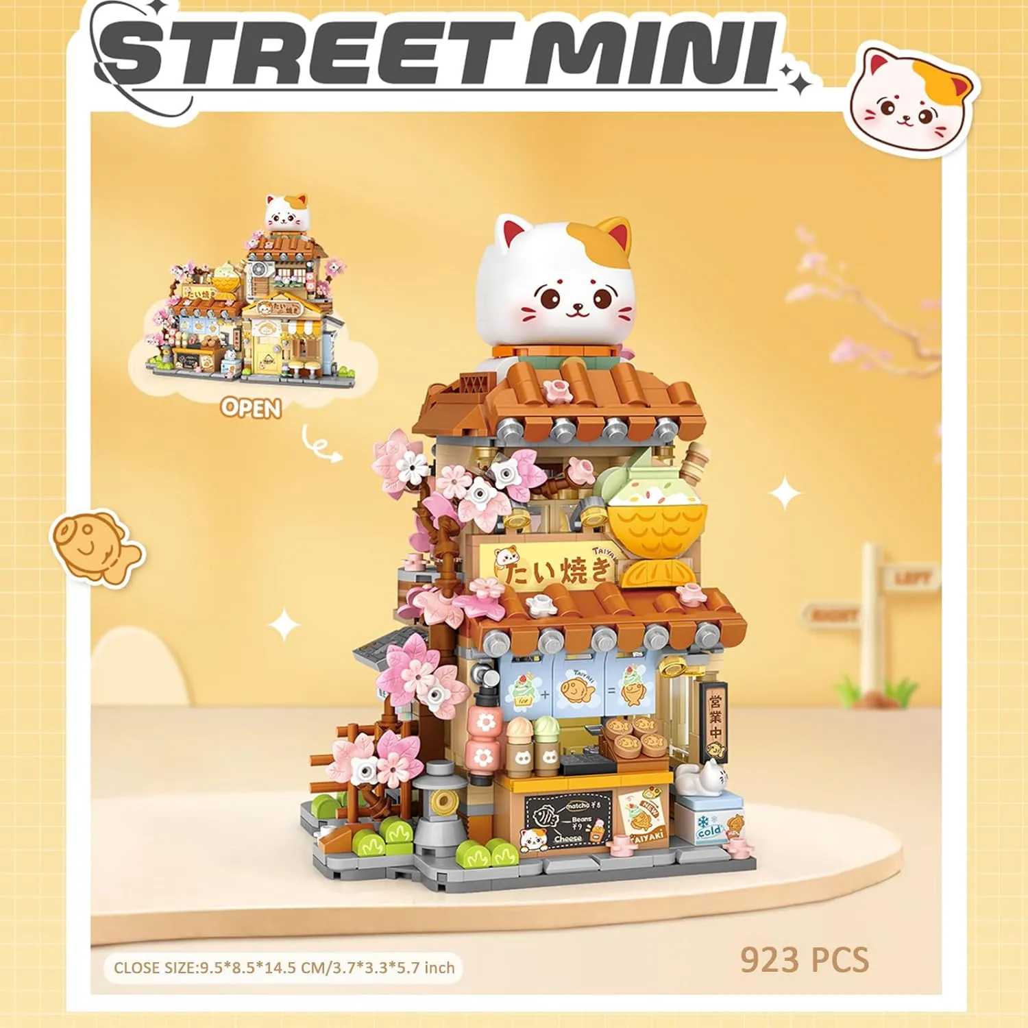 Mini City Shop Street View Building Blocks Model Set,Simulation Animals Architecture Collection Particle Construction Building Bricks Toy,Home Decoration (Taiyaki)