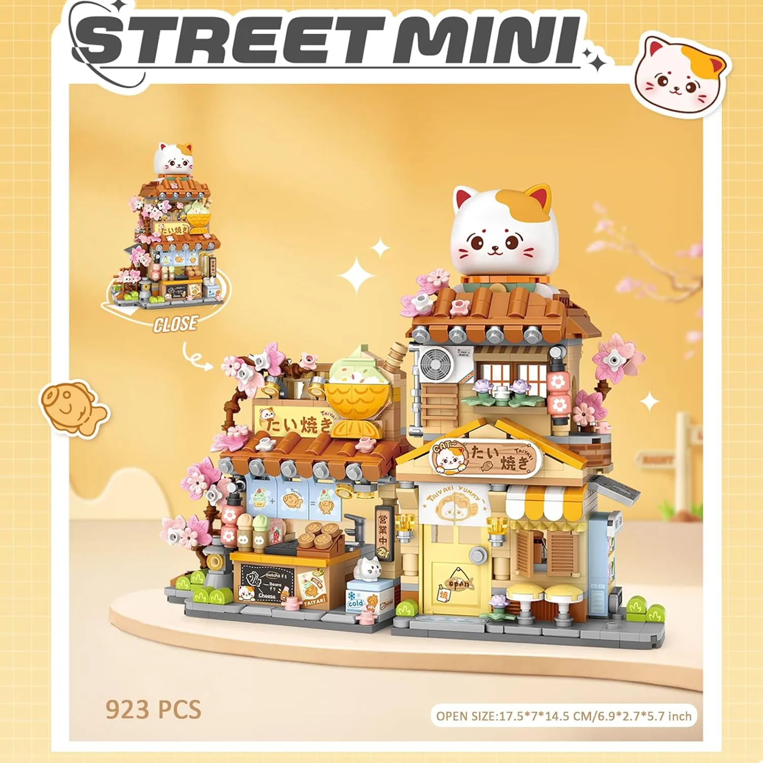 Mini City Shop Street View Building Blocks Model Set,Simulation Animals Architecture Collection Particle Construction Building Bricks Toy,Home Decoration (Taiyaki)