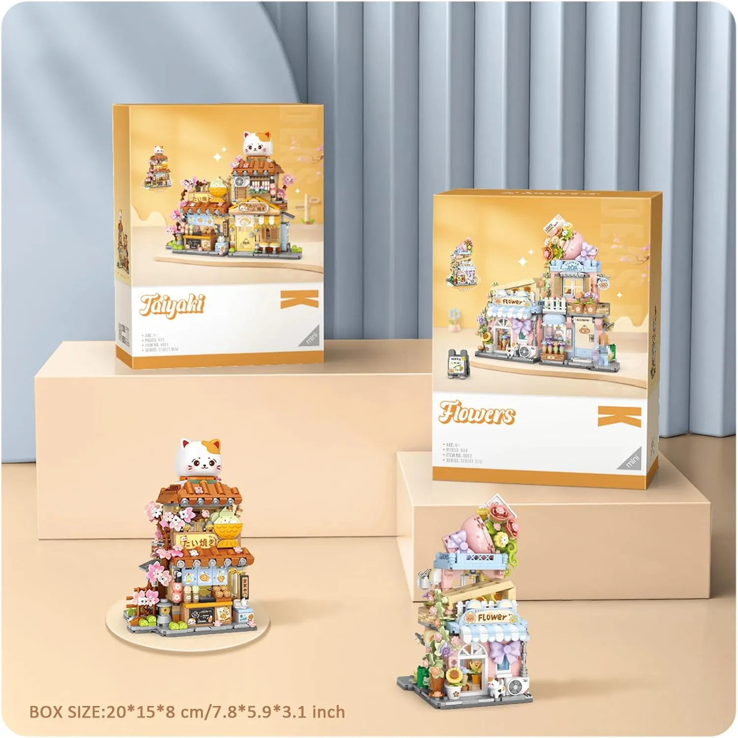 Mini City Shop Street View Building Blocks Model Set,Simulation Animals Architecture Collection Particle Construction Building Bricks Toy,Home Decoration (Taiyaki)