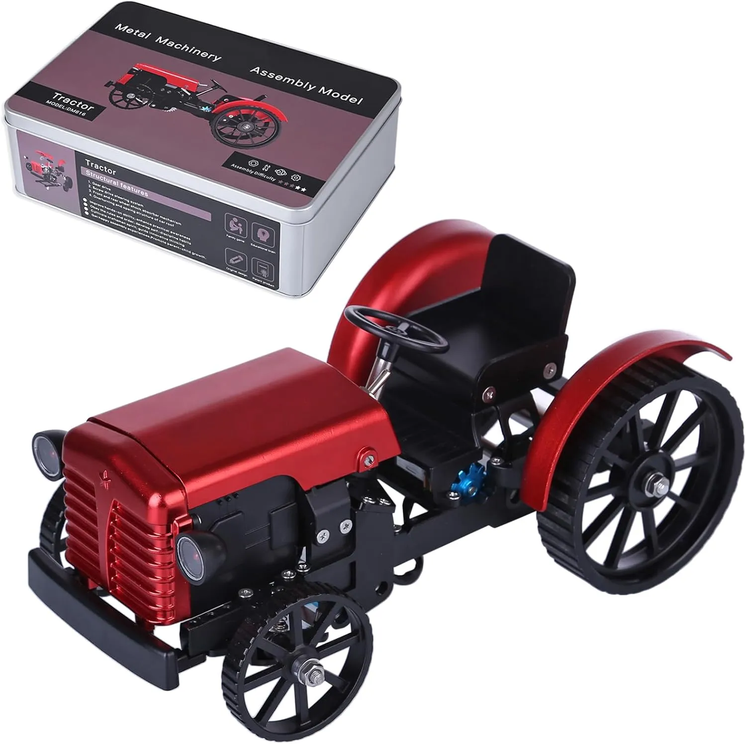 Mini RC Electric Tractor Model Kits, DIY Metal Steampunk Mechanical Car Model That Works, Creative Toys for Adults and Teens