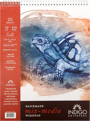 Mixed Media Sketchbook Pad, 20 Sheets 11x14 (110lb/200g) | Handmade 100% Cotton Rag Mixed Media Paper, Hot Pressed Acid-Free Watercolor Paper, Multimedia Sketchbook Mixed Media Pad