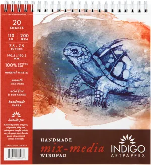 Mixed Media Sketchbook Pad, 20 Sheets 7.5x7.5 (110lb/200g) | Handmade 100% Cotton Rag Mixed Media Paper, Hot Pressed Acid-Free Watercolor Paper, Multimedia Sketchbook Mixed Media Pad