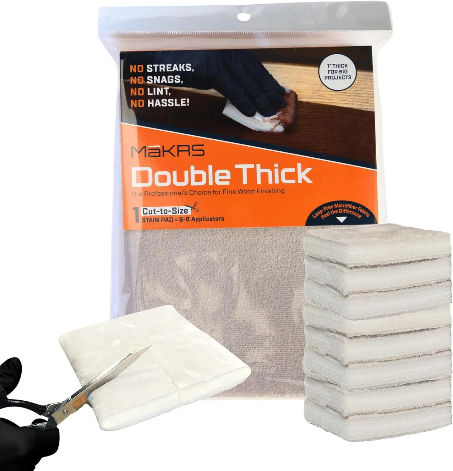 MāKRS Double Thick Stain Pad, Cut-to-Size Staining Pads, 1-Pack, Lint, Snag, Streak-Free Applicator, Micro Brush Material, Wood Stains and Oil Based Finishes, Easy to Use with Consistent Application