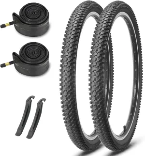 MOHEGIA Mountain Bike Tires: 20/24/26/27.5-inch Folding Replacement MTB Bicycle Tires 2-Pack and Pair 20/24/26/27.5-inch Inner Tubes Schrader Valve with Tire Levers Tire Levers