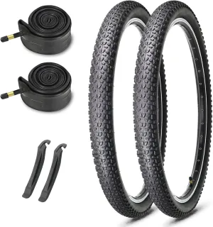 MOHEGIA Mountain Bike Tires: 20/24/26/27.5-inch Folding Replacement MTB Bicycle Tires 2-Pack and Pair 20/24/26/27.5-inch Inner Tubes Schrader Valve with Tire Levers Tire Levers