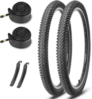 MOHEGIA Mountain Bike Tires: 20/24/26/27.5-inch Folding Replacement MTB Bicycle Tires 2-Pack and Pair 20/24/26/27.5-inch Inner Tubes Schrader Valve with Tire Levers Tire Levers