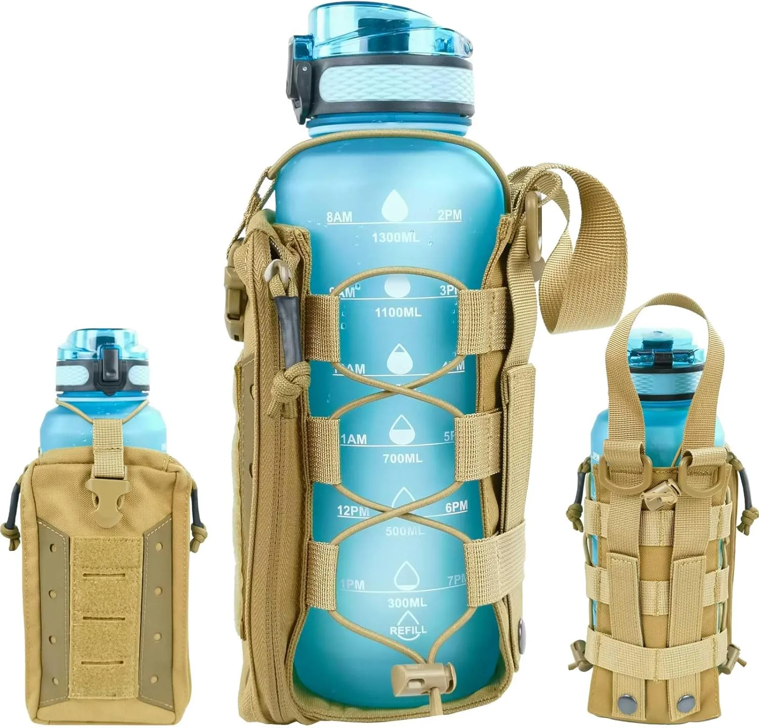 Molle Water Bottle Holder Pouch 16 24 32 40 64 oz - Multi-Purpose Tactical Fuel Bottle Bag, Adjustable Size for Outdoor Activities, Adapted to Backpack/Vest/Belt