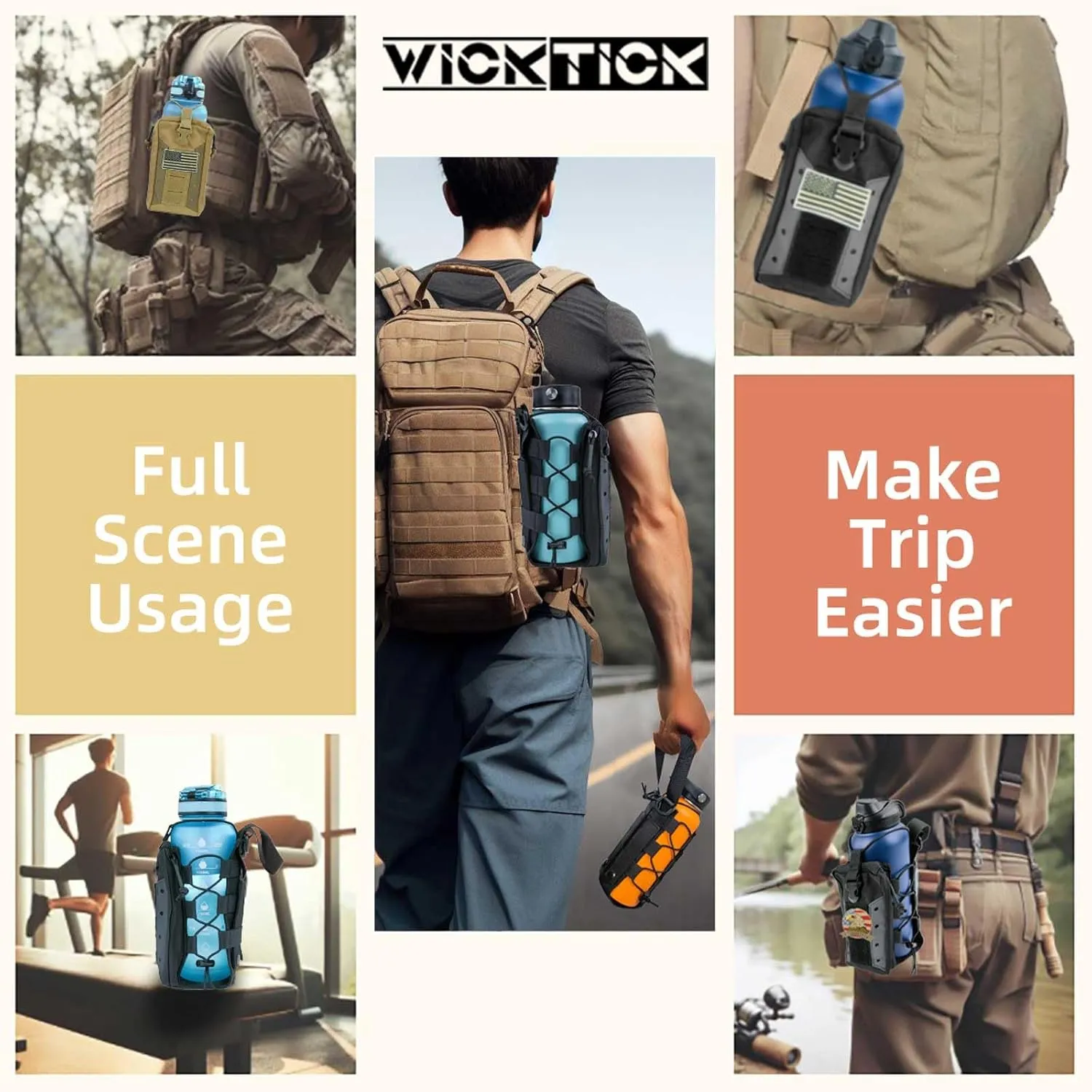Molle Water Bottle Holder Pouch 16 24 32 40 64 oz - Multi-Purpose Tactical Fuel Bottle Bag, Adjustable Size for Outdoor Activities, Adapted to Backpack/Vest/Belt
