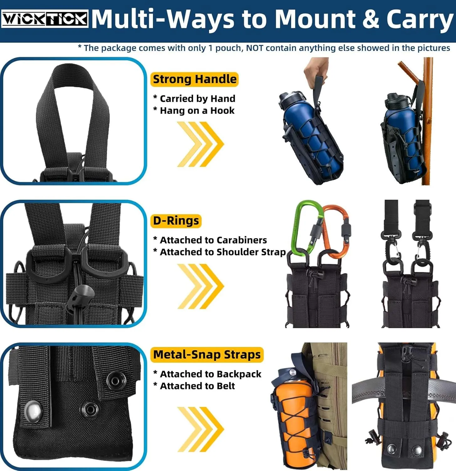Molle Water Bottle Holder Pouch 16 24 32 40 64 oz - Multi-Purpose Tactical Fuel Bottle Bag, Adjustable Size for Outdoor Activities, Adapted to Backpack/Vest/Belt