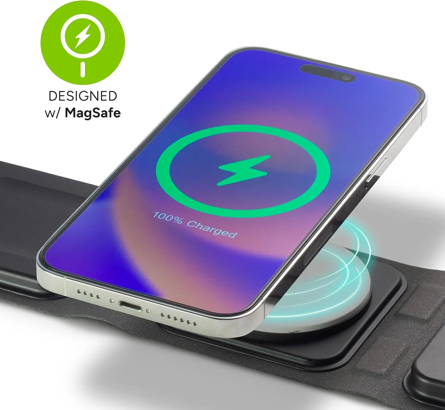 Mophie 3-in-1 Travel Charger with MagSafe - Portable Wireless Charging Hub, Compatible with Apple Devices, iPhone 16/15/14/13/12 Series, Apple Watch Series 10 to 1 & Ultra, AirPods Pro/3rd Gen, Black