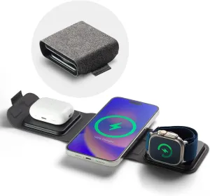 Mophie 3-in-1 Travel Charger with MagSafe - Portable Wireless Charging Hub, Compatible with Apple Devices, iPhone 16/15/14/13/12 Series, Apple Watch Series 10 to 1 & Ultra, AirPods Pro/3rd Gen, Black