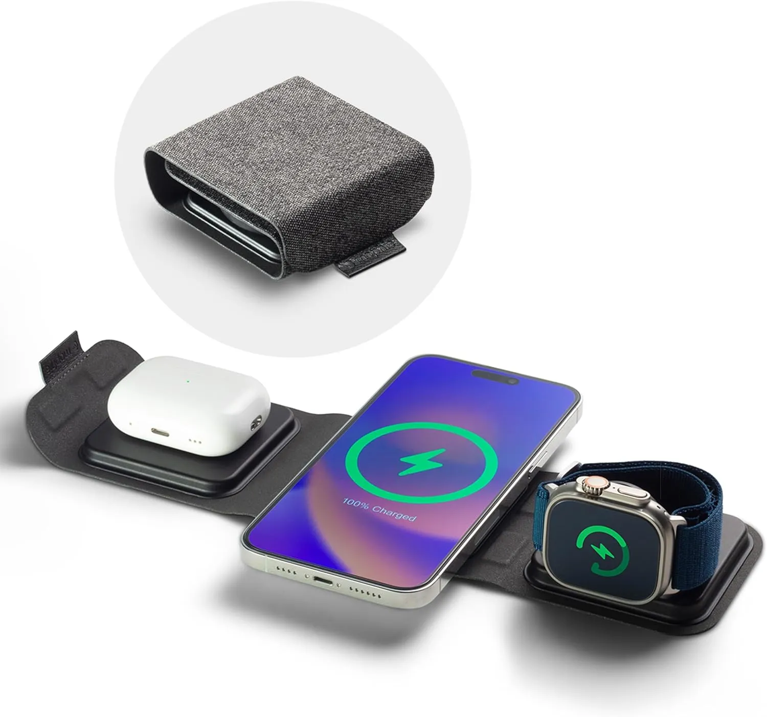 Mophie 3-in-1 Travel Charger with MagSafe - Portable Wireless Charging Hub, Compatible with Apple Devices, iPhone 16/15/14/13/12 Series, Apple Watch Series 10 to 1 & Ultra, AirPods Pro/3rd Gen, Black